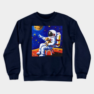 Astronaut sitting with his dog on the moon, starring into space. Crewneck Sweatshirt